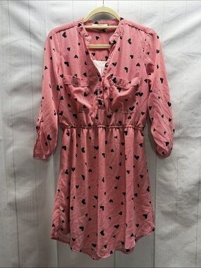 Cloud & Sky Red and White Stripes Heart Patterned Mini Shirt Dress Large